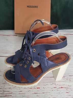 Missoni Navy Blue Suede Lace-Up Women’s Platform Sandals Size 9